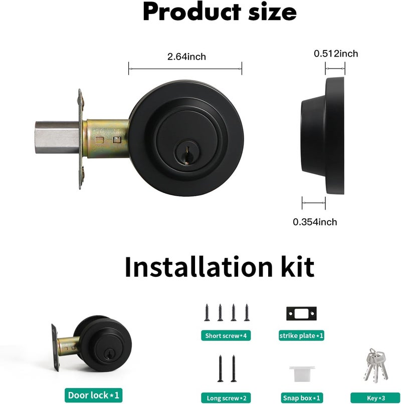 YAGU Contemporary Round Single Cylinder Deadbolt Lock for Front Door Entrance Modern High Security Heavy Duty Pack of 1– Matte Black Finish - Image 3